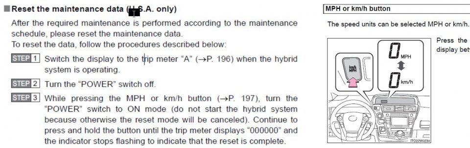 2014 prius oil deals reset